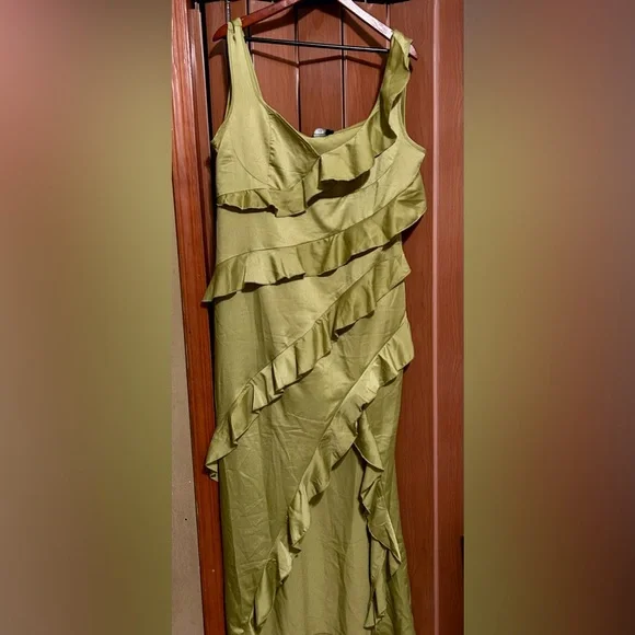 PrettyLittleThing | Dresses | Pretty Little Things Green Ruffle Maxi Dress  New With Tags | Poshmark